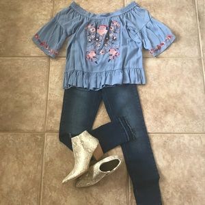 Off the shoulder embroidered top